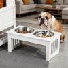 Small Puppy Dog Feeding Station 6" Height Stainless Steel Elevated Bowls with Modern Wooden Frame Pet Food Stand White