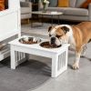 Small Puppy Dog Feeding Station 6" Height Stainless Steel Elevated Bowls with Modern Wooden Frame Pet Food Stand White
